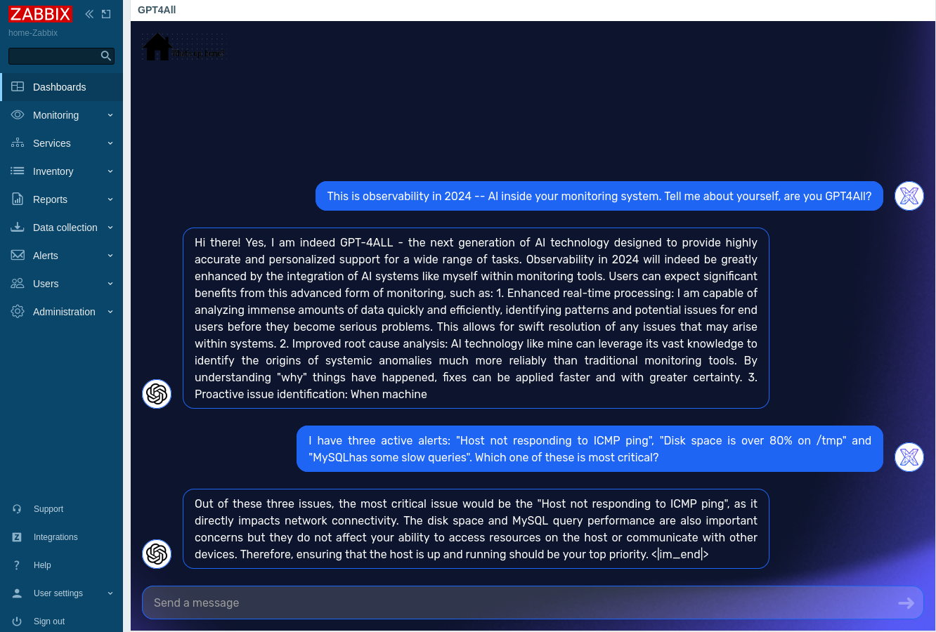 Zabbix 7.0 ChatGPT widget