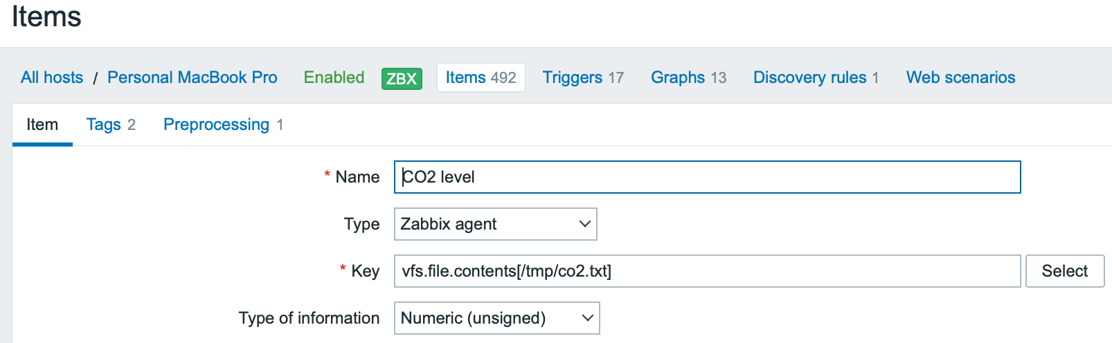 Zabbix item