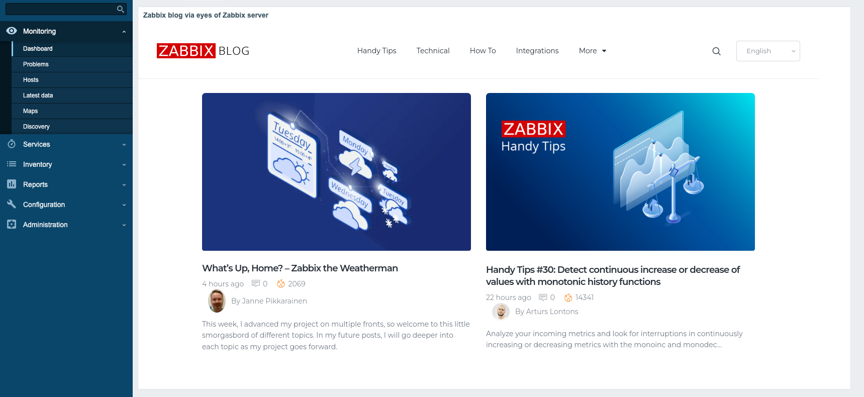 Zabbix dashboard