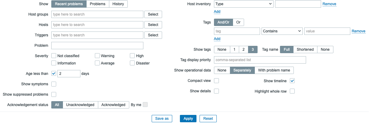 Zabbix 7.0 Problems filtering