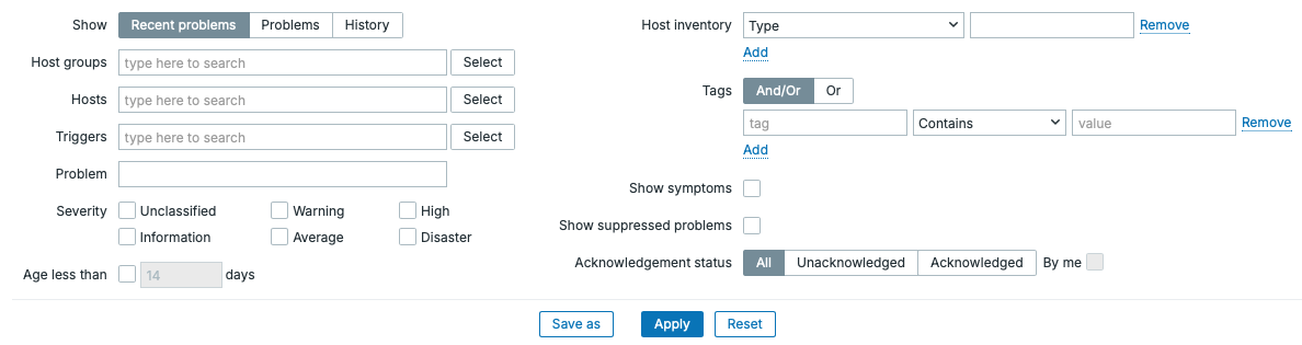 Zabbix 8.0 Problems view