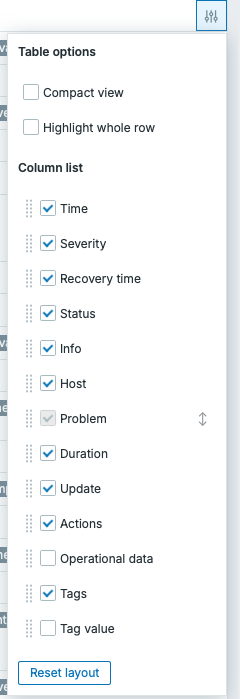 Zabbix 8.0 Problems table option