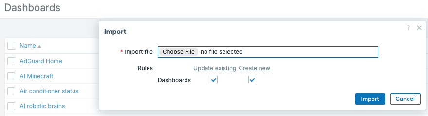 Import dashboard